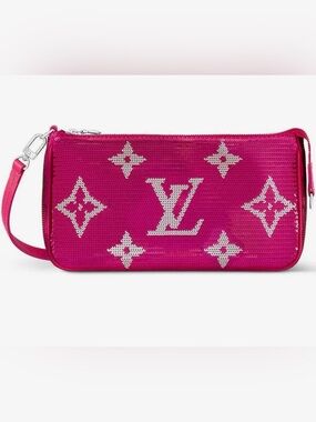 Louis Vuitton Satin Sequin Monogram Pochette Fuchsia